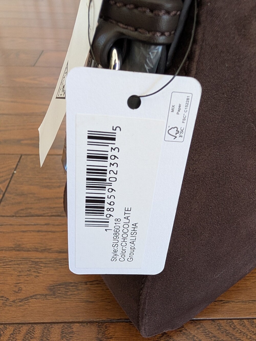 GUESS Chocolate Brown Faux Suede Shoulder Bag - Picture 8 of 8
